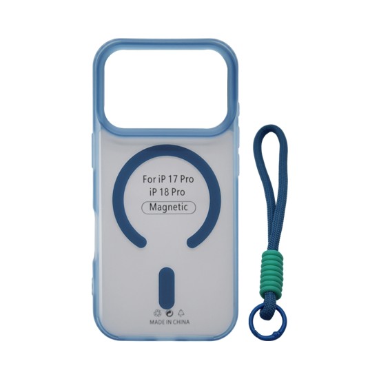 Capa de Silicone Designer Magnética com Cordão para Apple iPhone 17 Pro/iPhone 18 Pro Azul